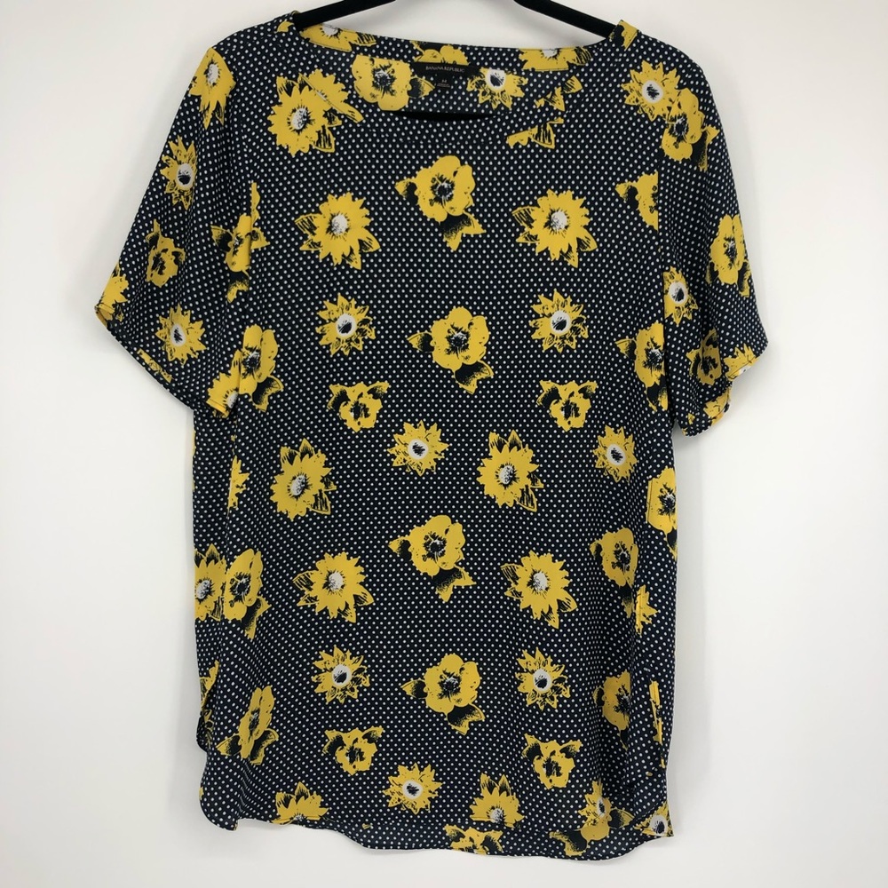 Banana Republic Sunflower Short Sleeve Blouse Sz M